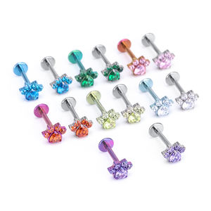 Boucles d'oreilles en alliage de titane ASTM F136 en forme de cœur et de griffe de chat, zircon 5A, bijoux de piercing hypoallergéniques de qualité médicale pour les lèvres, le nez et les oreilles - Product Image 2