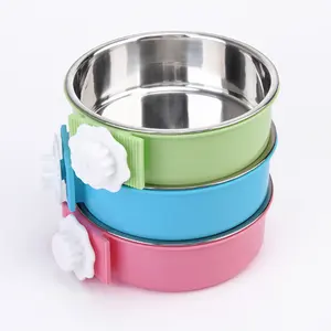 Dog Bowl, Removable Stainless Steel Hanging Pet Cage Bowl Food & Water Feeder Coop Cup for Cat, Puppy, Birds, Rats, Guinea Pigs