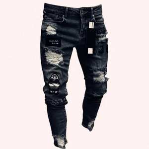 Jeans de <span class=keywords><strong>Hombre</strong></span> al por Mayor, Nuevos Modelos 2022, Estilo Transfronterizo, <span class=keywords><strong>Rotos</strong></span>, Ajustados, <span class=keywords><strong>Negros</strong></span> (C881) - Product Image 2