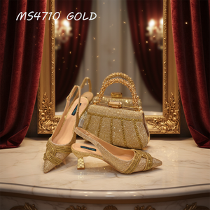 Zapatos y Bolsos de Alta Calidad para Fiestas, Tacones <span class=keywords><strong>Bajos</strong></span> a Juego, Pantuflas con Pedrería para Mujer, Conjuntos de Bolsos - Product Image 1