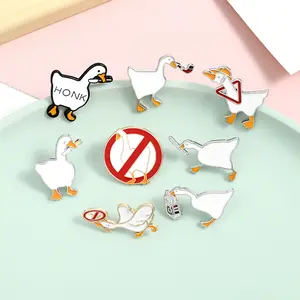 OEM Service alloy small gift cute big metal cartoon craft animal white goose badge pin for backpack clothes