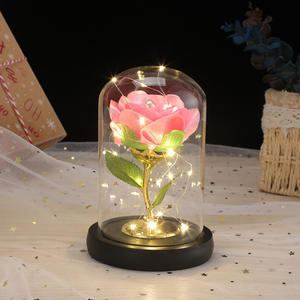 Cadeau de la Saint-Valentin, anniversaire, petite amie, romantique, fleurs éternelles en plastique, couverture en verre artificiel, veilleuse décorative - Product Image 4