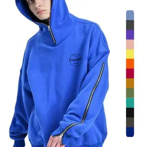 Özel ekran baskı yüksek miktar polar üreticisi sokak giyim yarım Zip kaput fermuar kol üzerinde boyutu Hip Hop Hoodie erkekler