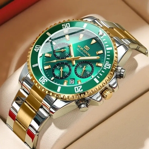 Orologio da <span class=keywords><strong>Uomo</strong></span> VA VA VOOM 2761 Multifunzionale alla Moda con Quadrante Verde Oro in Acciaio Inossidabile 3Bar - Product Image 1