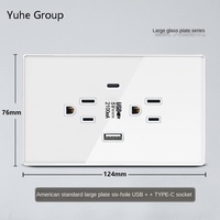 Grande prise murale en verre tactile durable avec USB Type-C à charge rapide, 15A, norme américaine 220V, 2 prises, 1 interrupteur, IP20, facile à installer