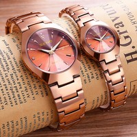 Montres de luxe pour couple en alliage de carbure de tungstène avec cadran à quartz et aiguilles, style professionnel or café, pour hommes et femmes