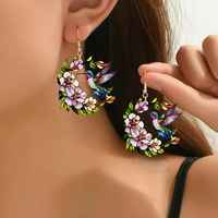 Boucles d'oreilles rétro tendance, ensemble collier et boucles d'oreilles en acrylique coloré motif oiseau, certifié CE, pour femmes et filles, accessoires jouets et cadeaux
