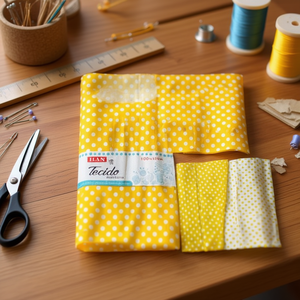 Tessuto Ilan a pois 100x150 cm giallo con pois bianchi per artigianato e cucito - Product Image 3