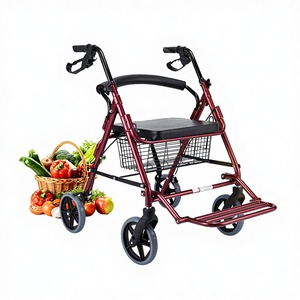 Andador Plegable Portátil para Personas Mayores, Carrito de Compras de Cuatro Ruedas, Aleación de Aluminio, Talla Única, Rojo Líquido - Product Image 5