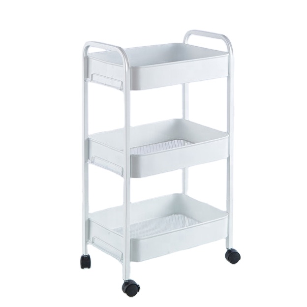 Трехъярусная металлическая тележка нового дизайна с практичной ручкой и корзиной для хранения Abs