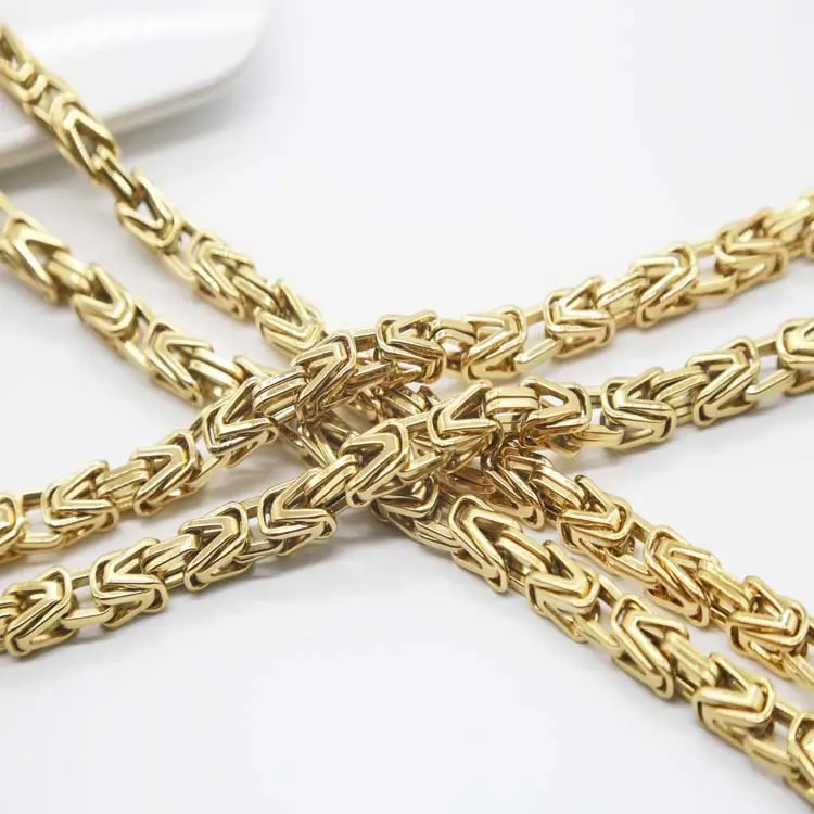 Hot Sale Newest Hip hop style gold stainless steel byzantine chain