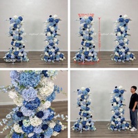 BG929 Composition florale artificielle d'hortensias bleus et blancs, pilier de fleurs de 180 cm de hauteur pour décoration de scène de mariage