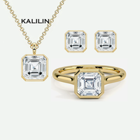 Ensemble de bijoux en moissanite taille Asscher 2 carats en argent sterling 925, boucles d'oreilles et collier en moissanite, vente en gros