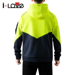 Ropa de trabajo al aire libre de secado rápido, sudaderas con capucha a prueba de viento antiarrugas de manga larga para hombres, Sudadera con capucha fluorescente personalizada