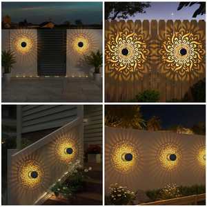Solar <b>LED</b> Fence Lamp Iron Material Solar Powered Outdoor Terrace Step Wall Lamp Mandala Pattern Waterproof Design <b>Motion</b> <b>Sensor</b> - Product Image 6