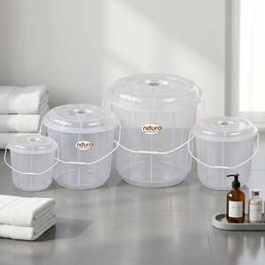 Nduro Transparent <b>Plastic</b> Storage <b>Bins</b> with Lids Round Shape for Bathroom Neatening 4-Pack PP Material Minimalist Design - Product Image 4