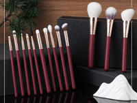 Ensemble de pinceaux de maquillage professionnel pour le visage Ms.maiu Luxury, 13 pièces, avec poils d'animaux, pinceaux à paupières en laine, rose rouge élégant