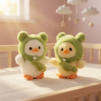 Porte-clés en peluche mini canard mignon avec capuche de grenouille verte, breloque de sac, pendentif, ornement, cadeau d'anniversaire pour filles