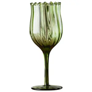 法国复古小众绿色高脚杯中世纪原色玻璃红酒杯香槟玻璃花