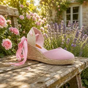 Sandalias de Plataforma con Cordones y Lazos para Mujer, con Logotipo Personalizado OEM, de Lona y Yute, para Fiestas de Verano en el Jardín - Product Image 3