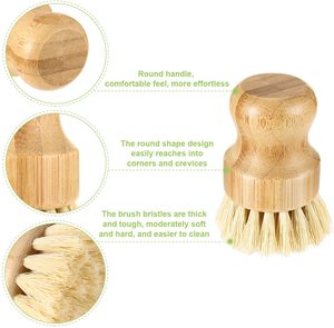 Brosse de nettoyage à poils durs avec manche en bambou naturel pour le lavage des casseroles et poêles en fonte, adaptée aux éviers de cuisine et aux salles de bain - Product Image 3