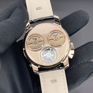 Reloj Jacob de Cuarzo con Disco Giratorio Negro y Oro Rosa de 44 mm para Hombre, Deportivo y Elegante, con Correa de Cuero Vacuno, Caja Redonda, Ancho de Correa de 22 mm - Product Image 3