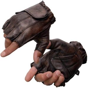 Sarung tangan kulit pria, sarung tangan berkendara luar ruangan bernafas setengah jari tahan lama dapat disesuaikan musim panas - Product Image 4