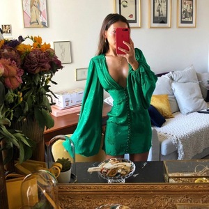 Robe de soirée sexy en satin, robe de bal pour femme en soie, cocktail d'été, mini robe à manches longues, soirée élégante, volants, bestidos - Product Image 3
