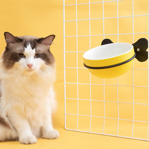 Ceramic <b>Cat</b> Bowl Yellow Round Hanging Pet <b>Feeder</b> For <b>Cats</b> Food And Water - Product Image 2