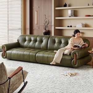 Divano in Pelle di Lusso Stile <span class=keywords><strong>Francese</strong></span> con Gambe in Legno di Ciliegio, Divano in Vera Pelle per <span class=keywords><strong>Arredamento</strong></span> Soggiorno - Product Image 1