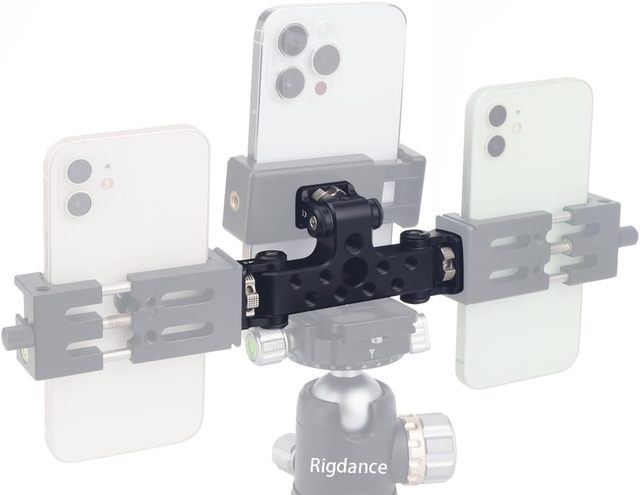 180-degree Tilt Head Triple Phone Holder Tripod Mount Adaptor for Vlogging Live Streaming Phone Light Microphone