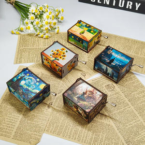 Caja de música moderna ecológica con manivela de madera, decoración de moda para el hogar, pintura famosa de Van Gogh, regalo creativo, superventas - Product Image 1