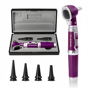 Fiber Optic Otoscope Stainless Steel Case Pocket Diagnostic Ear Infection Detector for Kids Adults Home Use Purple Lifetime - Product Image 1