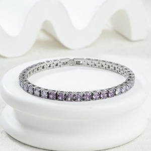 Pulseras Vintage de Moda para Mujer, Pulsera de Acero Inoxidable Personalizada con Circonita, Oro y Zafiro, Pulseras de Tenis para Mujer y Niña - Product Image 6