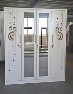 Gabinete de dormitorio independiente de 4 puertas blanco de diseño moderno Armario Almirah de acero con cerradura con espejo para sala de estar - Product Image 5