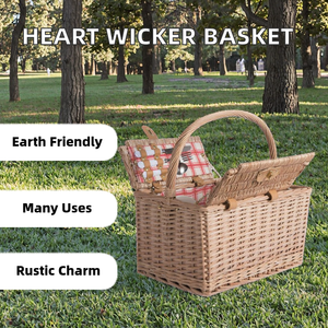 <b>Picnic</b> <b>Basket</b> Lining Willow Wicker Lid Rectangle Shape 4 Rattan Rustic Eco-Friendly Storage Multifunction <b>Set</b> Size M - Product Image 2