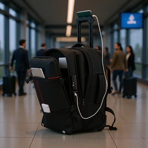 Travel <b>Backpack</b> <b>Large</b> Capacity Anti Theft Waterproof Compression Business Travel Black Solid Color Zipper Closure Soft Handle - Product Image 2