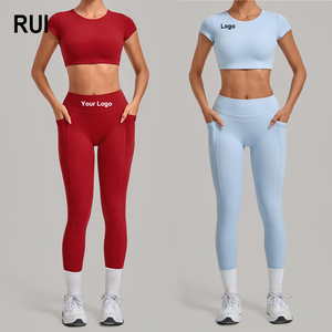 RUIQUWIN Conjunto Deportivo de 2 Piezas Personalizado de Alta Calidad para Mujer, Leggings de Color Sólido, Conjunto para Gimnasio, Fitness, Yoga - Product Image 1