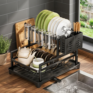 Escurridor de Platos de Dos Niveles con Organizador de Cubiertos y Bandeja de Drenaje para Cocina, Diseño Moderno, Material Plástico - Product Image 4