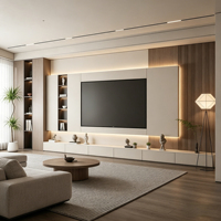 Console TV sur mesure haut de gamme, meuble TV mural avec panneau en pierre, mobilier de luxe pour salon de villa