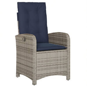 Silla Reclinable de Ratán Sintético Gris para Patio con Cojines, Muebles de Jardín para Exteriores, Estilo Contemporáneo - Product Image 1