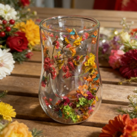 Vente en gros de tasses à café à double paroi en verre borosilicate de haute qualité avec fleurs séchées, 120 ml, pour le lait, le jus, l'eau