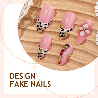 Nouveauté 2026 – Faux ongles flexibles à motif floral léopard, à presser, détachables, longs et pointus, pour nail art, mignons, pour salon, 24 pièces