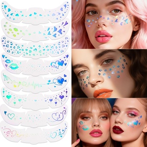 Adesivi Glitterati Olografici con Motivi di Cuori, <span class=keywords><strong>Stelle</strong></span> e Labbra, <span class=keywords><strong>Tatuaggi</strong></span> Temporanei Impermeabili <span class=keywords><strong>per</strong></span> Feste, Festival e Trucco Quotidiano - Product Image 2