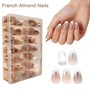 Faux ongles à presser en acrylique Beetles French Tip avec colle, forme amande courte, gel 4-en-1 pré-appliqué, base et primer - Product Image 2
