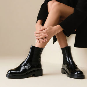 Yüksek yarım çizmeler rahat beyaz dikiş ipliği kadınlar için dayanıklı yakışıklı deri Chelsea çizmeler - Product Image 5