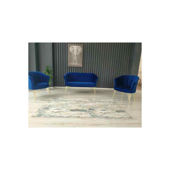 Parliament Blue Fabric Gold Metal Leg Daisy Tea Set Armchair Office Chair Waiting Chair