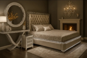 Ensemble de chambre à coucher moderne avec lit Queen Size et lit King Size au design miroir - Product Image 3