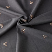 Tissu gris foncé brodé de nœuds papillon en mélange coton-viscose TR pour robes de femmes et costumes d'enfants