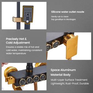 Système de douche SANIVITAL pour salle de bain, noir et or, mitigeur de baignoire, robinet thermostatique mural, ensemble de douche avec valve en céramique, massage - Product Image 3